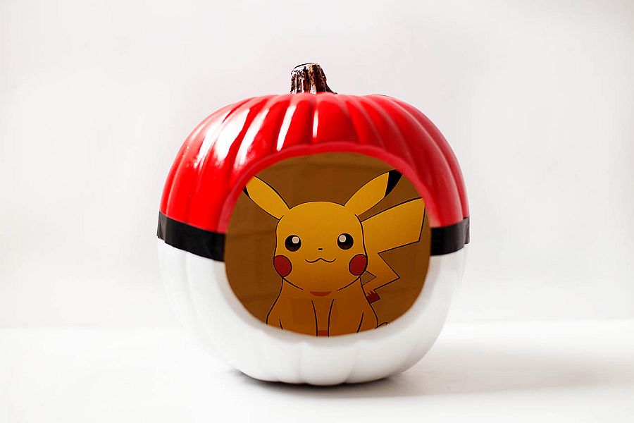 Create your own Pokeball pumpkin this Halloween with paint and simple stencils [From: allfortheboys]
