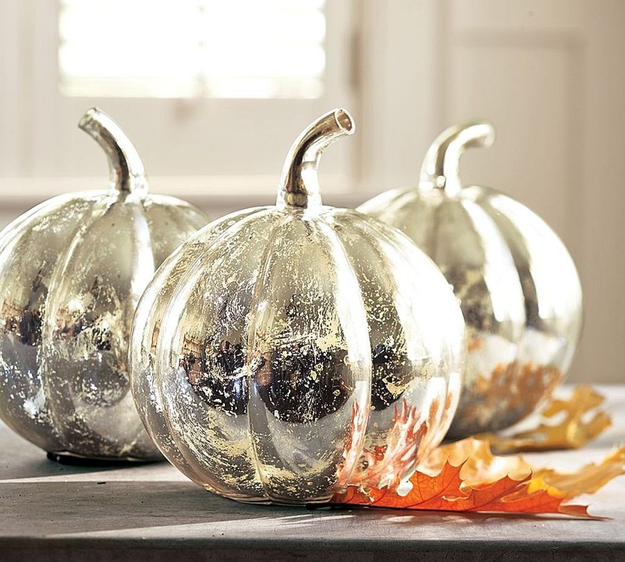 DIY Mercury glass pumpkins offer all the glitter you need to enliven that Halloween decoration