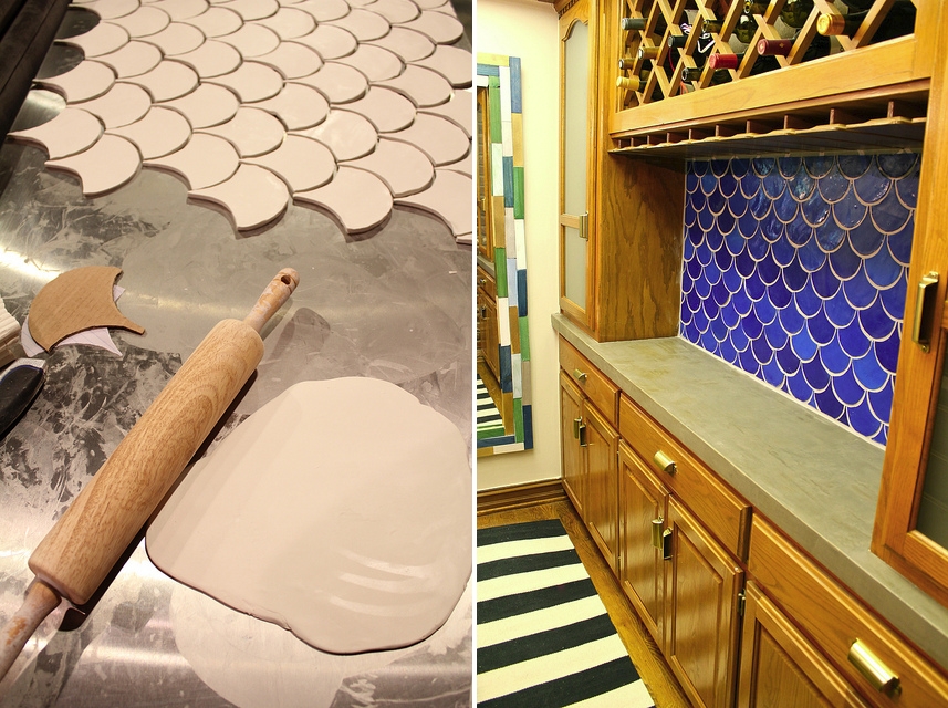 DIY fish scale tile backsplash