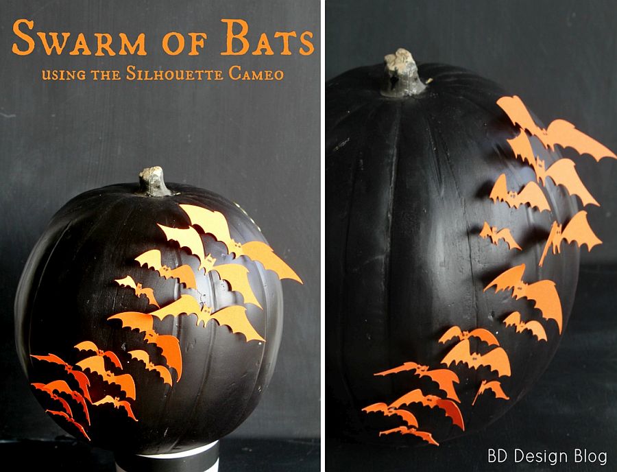 DIY pumpkin with a swarm of orange bats! [From: painted confetti]