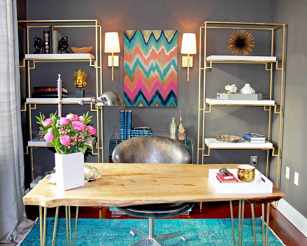 Dashing contemporary home office blends gray with colorful zest [Design: K&L Interiors]