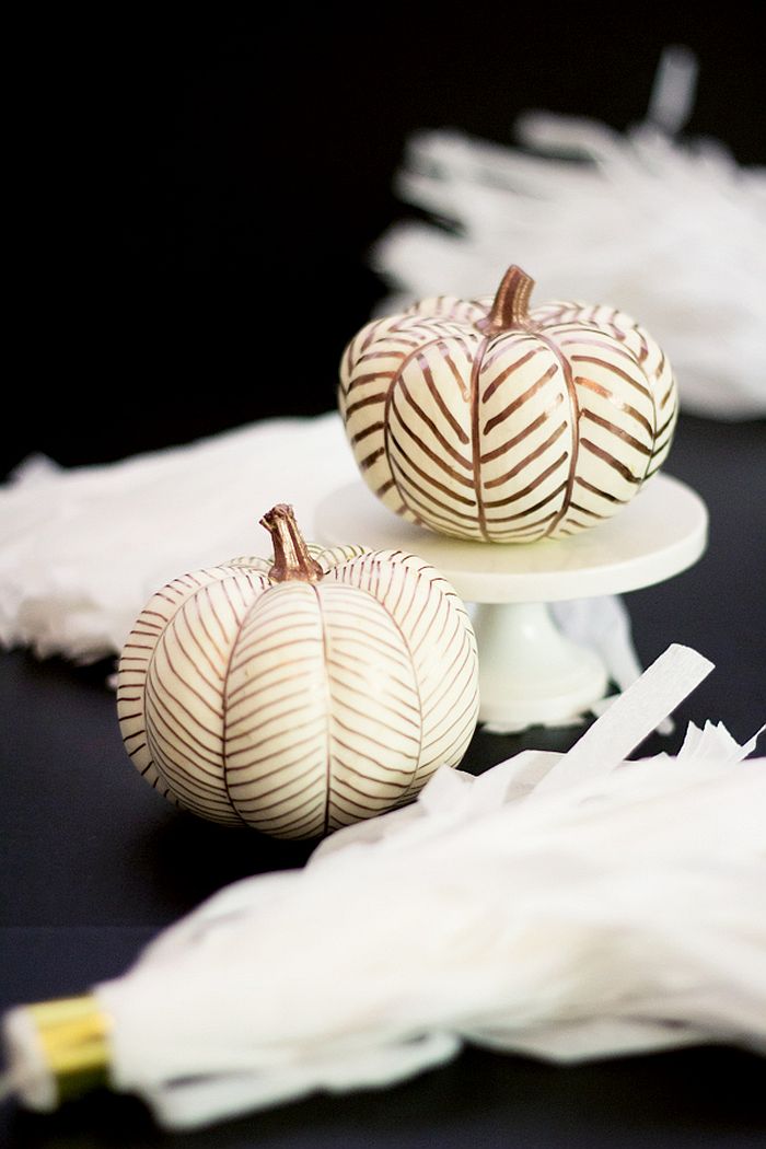 Dashing pumpkins combine metallic style with herringbone pattern [From: Lovely Indeed]