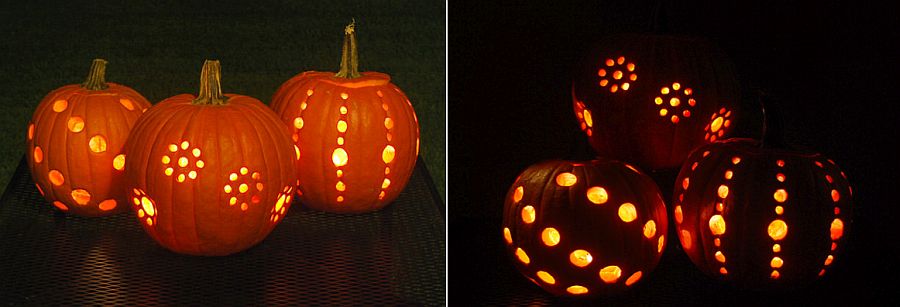 Drilled and lit pumpkins for a fun Halloween