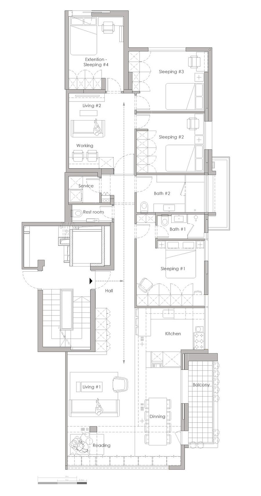 Floor plan of the revamped Tel Aviv apartment