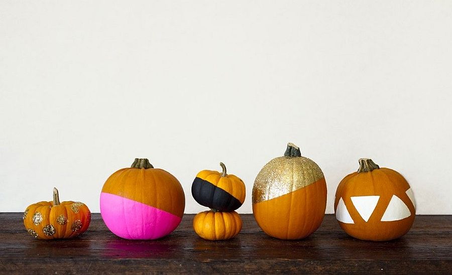 Fun color dipped pumpkins add geo style and brightness to Halloween decorations