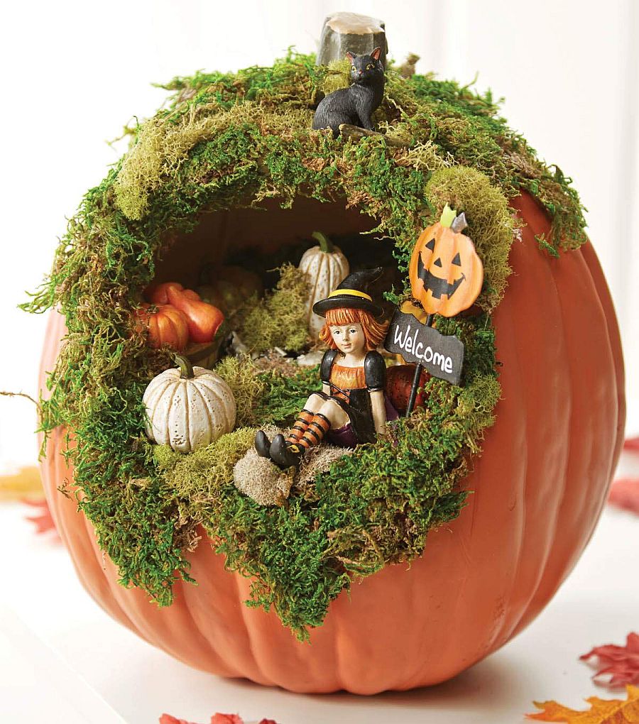 Gorgeous Halloween fairy garden inside a pumpkin [From: Joann]