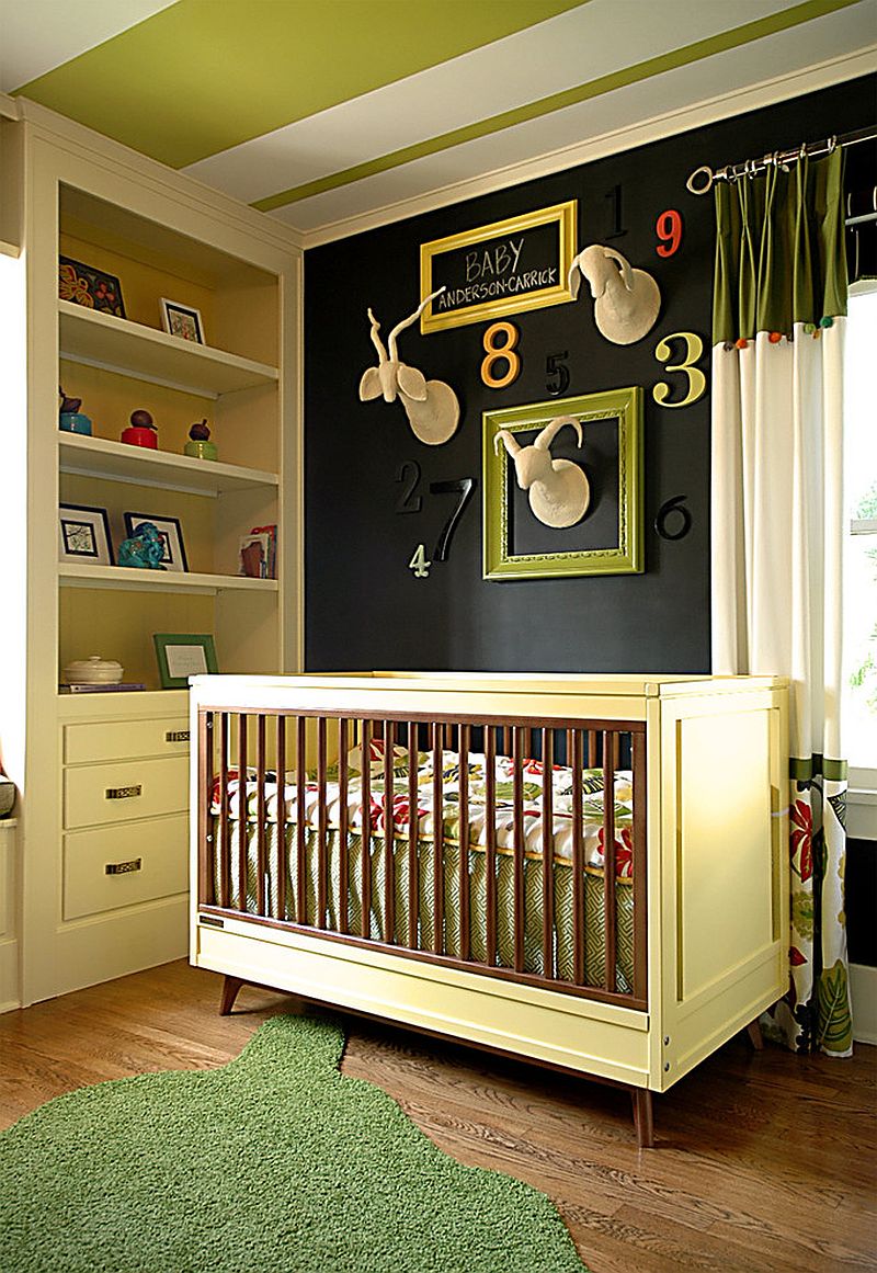 Green and black create a unique and polished modern nursery [Design: Benedict August]