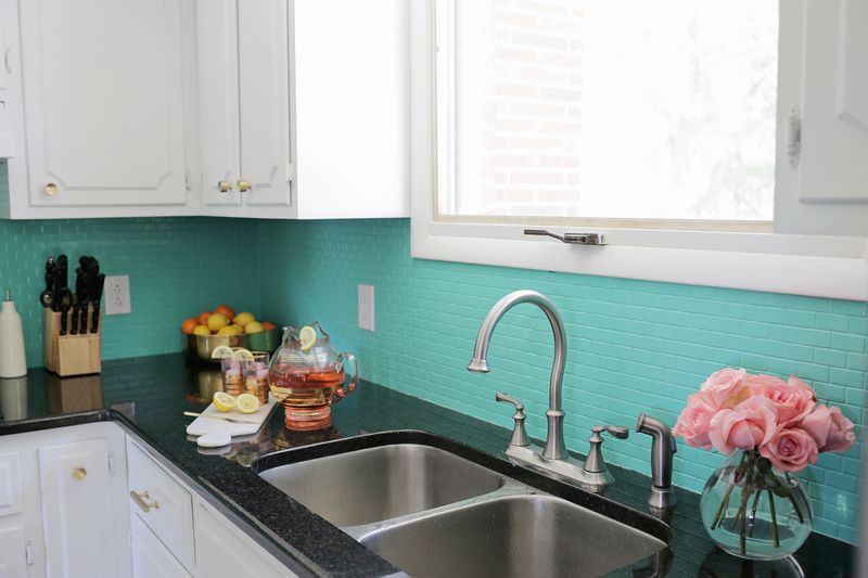 Green painted backsplash from A Beautiful Mess