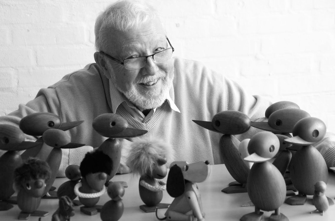 Hans Bølling with his wooden creations. Image via Rosborg Møbler.