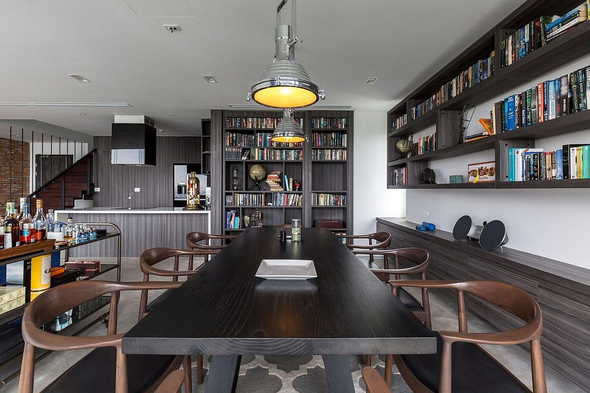 Home bar, dining room and library rolled into one