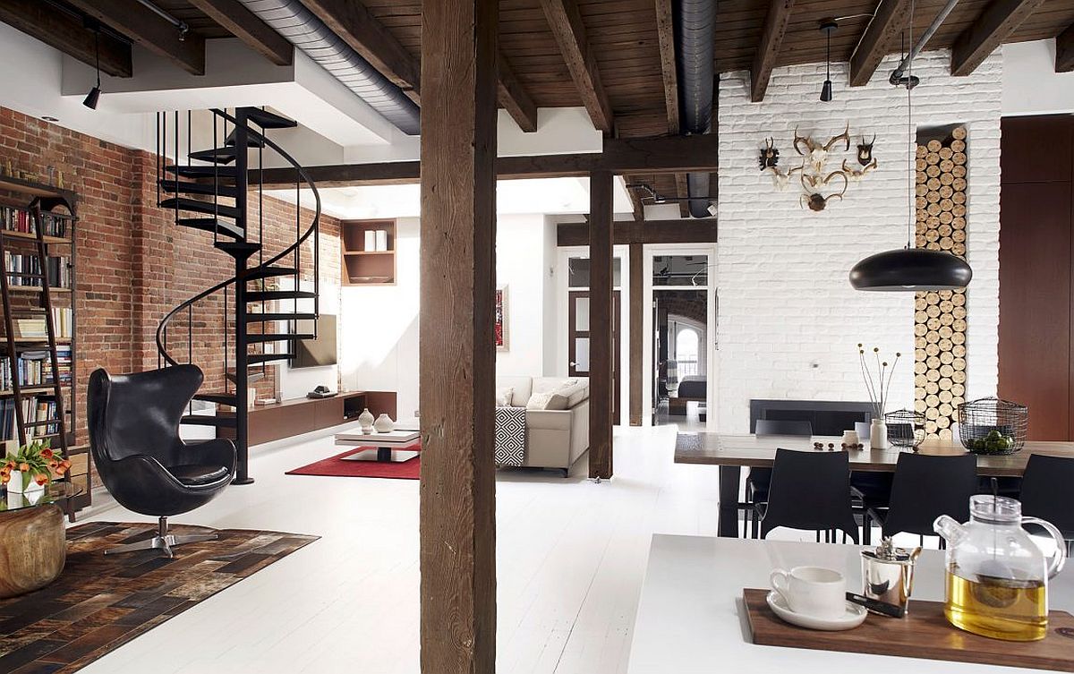 Industrial modern Loft Vieux-Montréal combines different textures with stylish aesthetics