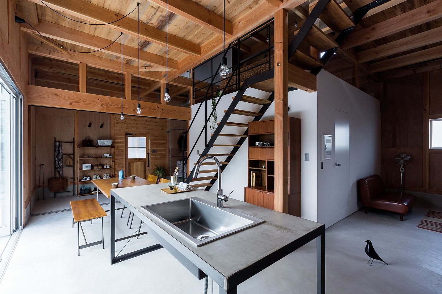 Interior of the home mimics the style and appeal of a renovated warehouse