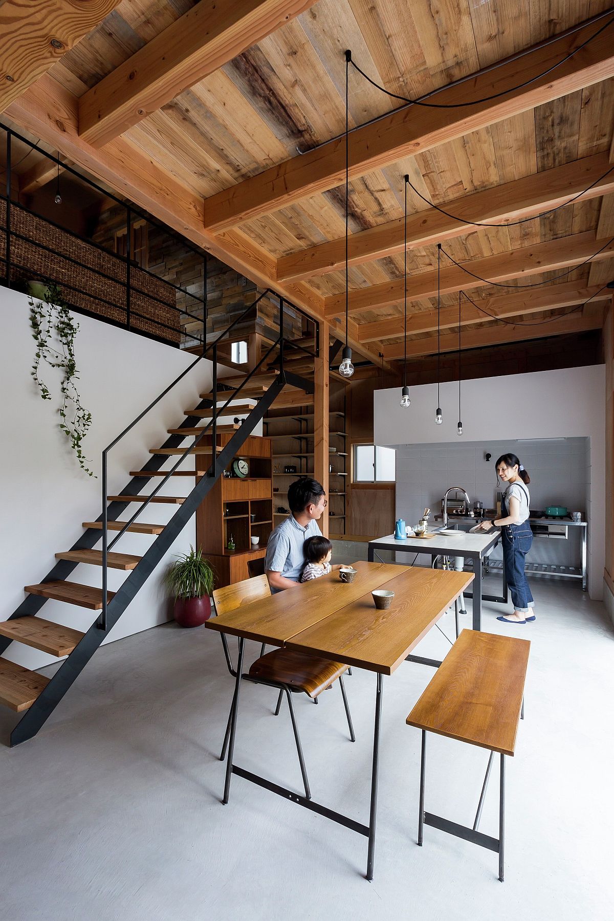 Interior of the newly built Japanese home inspired by renovated warehouse look