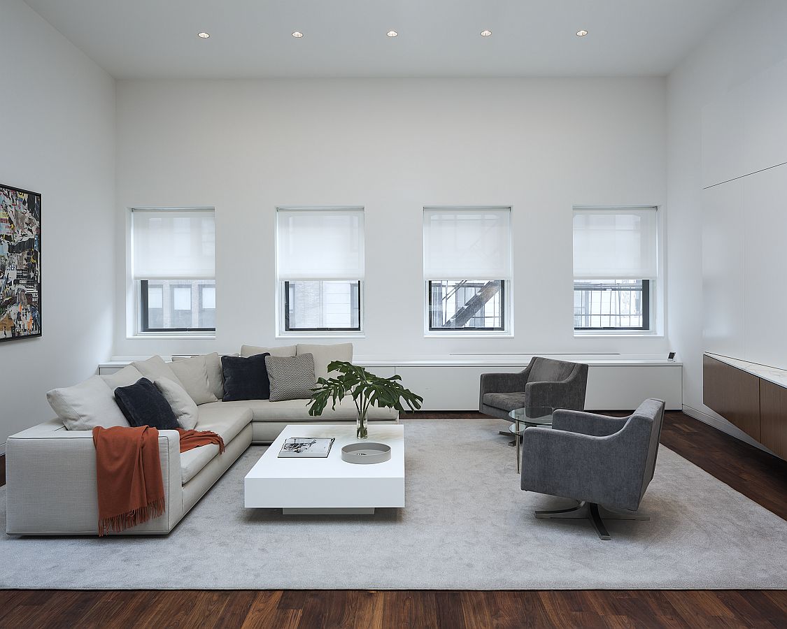 Living room of the renovated NoHo loft