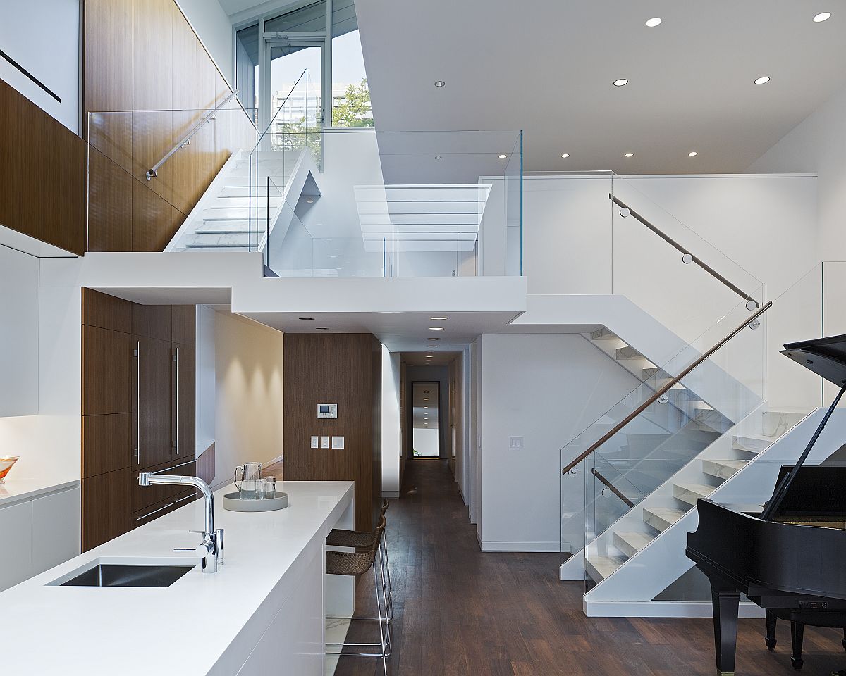 Lower level living area, mezzanine level and top level of the NoHo Loft in Manhattan, New York CIty