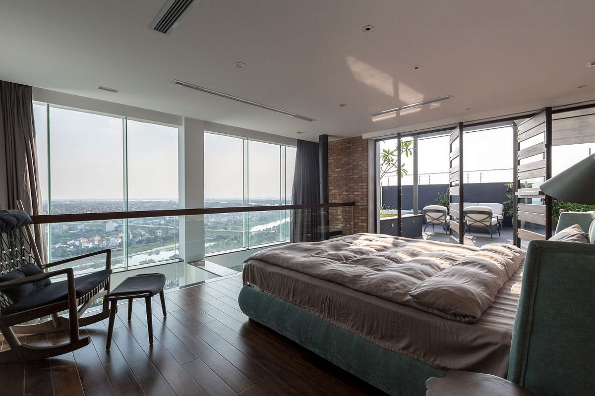Master bedroom overlooking the city and the view beyond