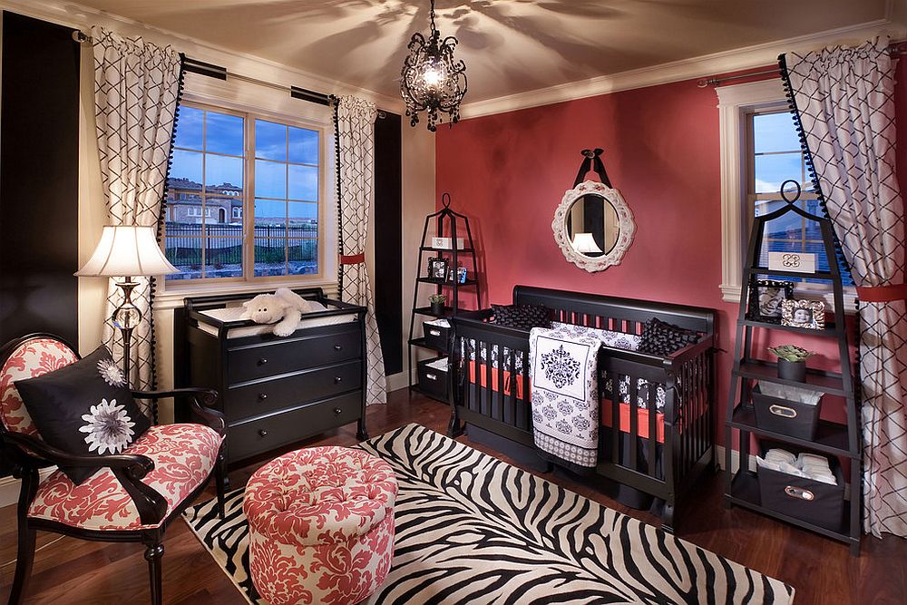 Mediterranean style nursery in black and pink