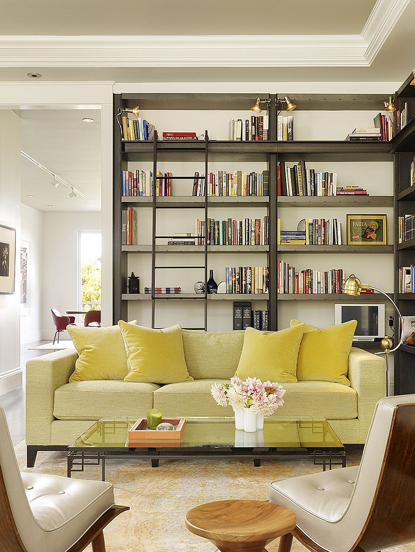 Mellow yellow sofa for the cool living room and library [Design: Chloe Warner]