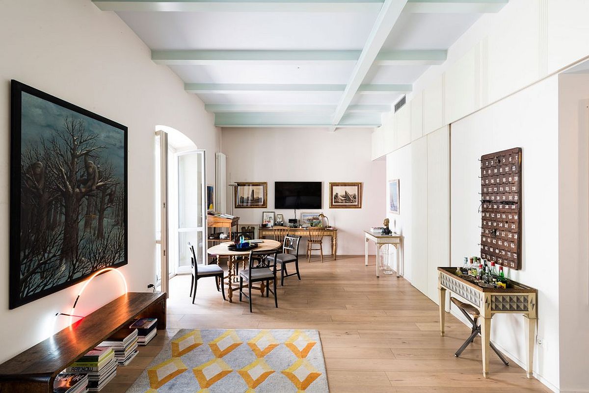 Open living area of the renovated Milan apartment