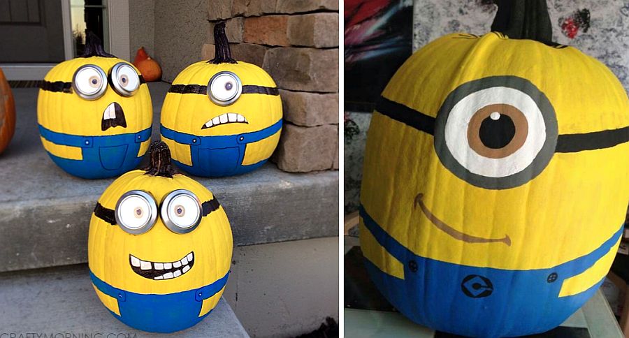 Painted Minion pumpkins for Halloween