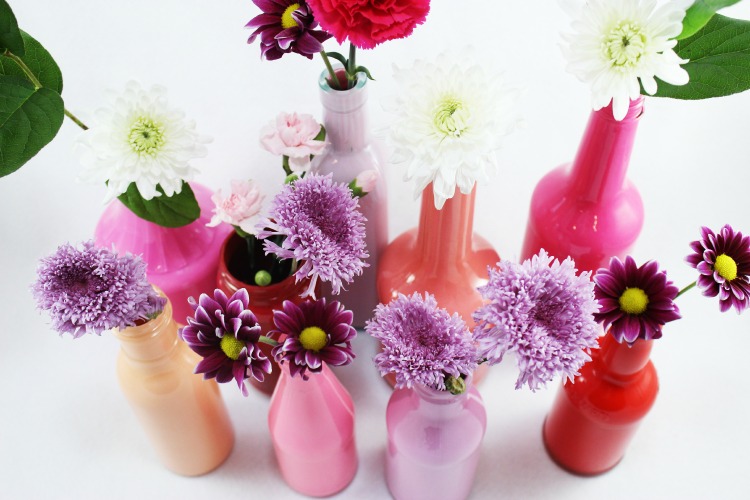 Painted bottle vases