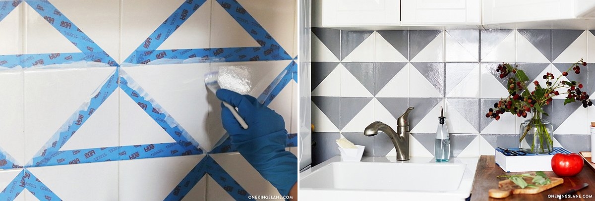 Painted geo tile backsplash