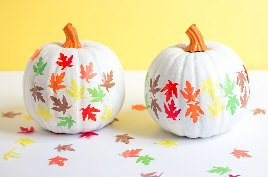 Painted pumpkins with fall leaf pattern serve you well beyond Halloween