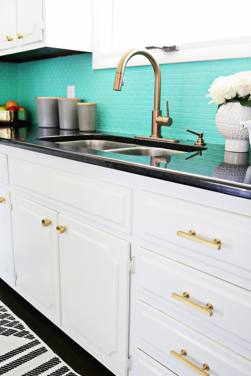 Painted tile backsplash from A Beautiful Mess