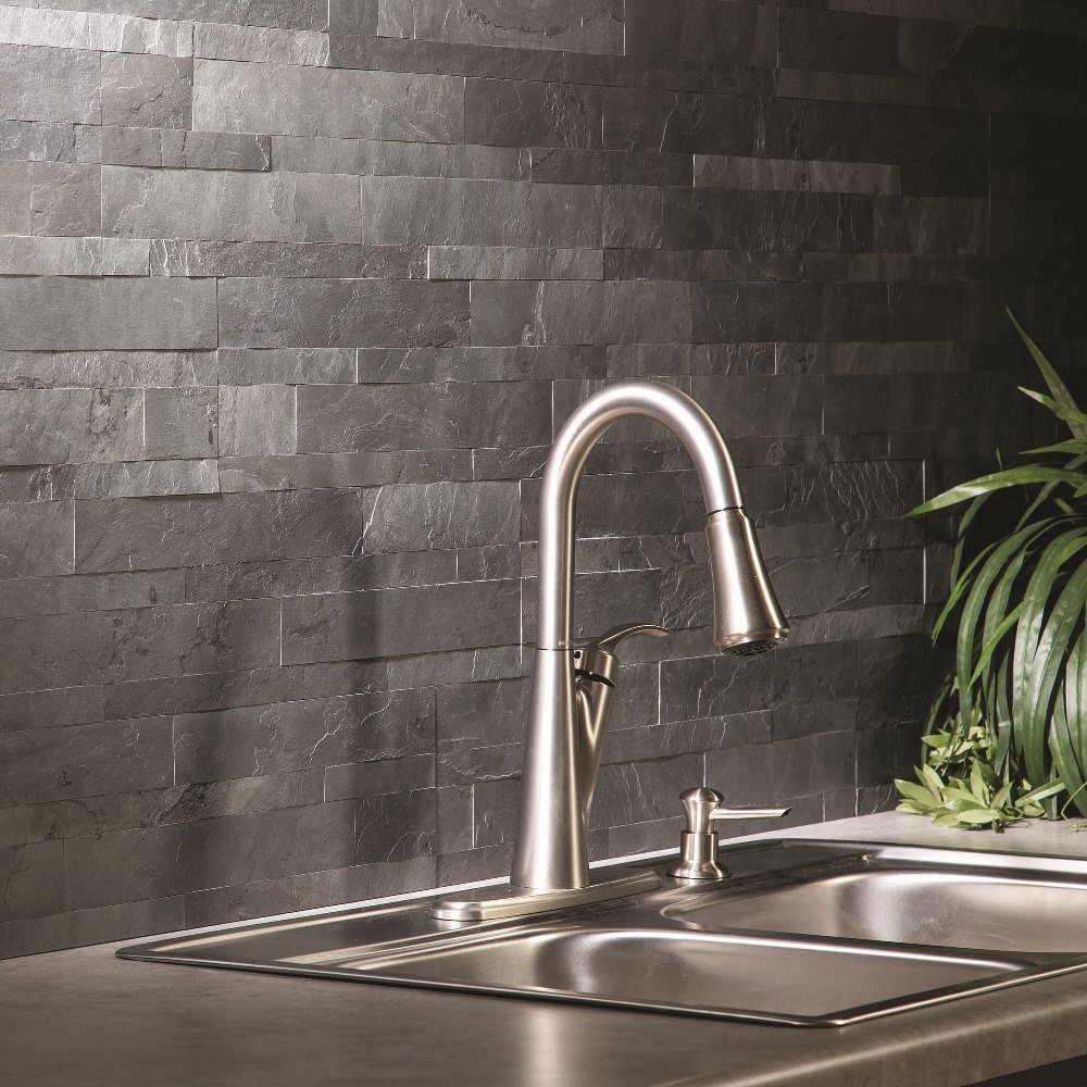 Peel-and-stick stone backsplash