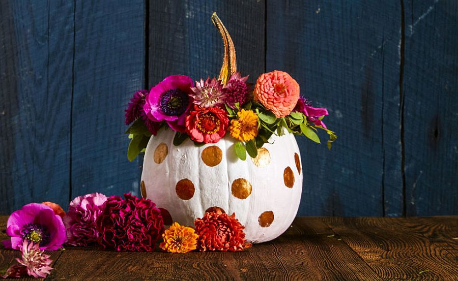 Polka dots painted pumpkin for a fun Halloween [From: Good Housekeeping]