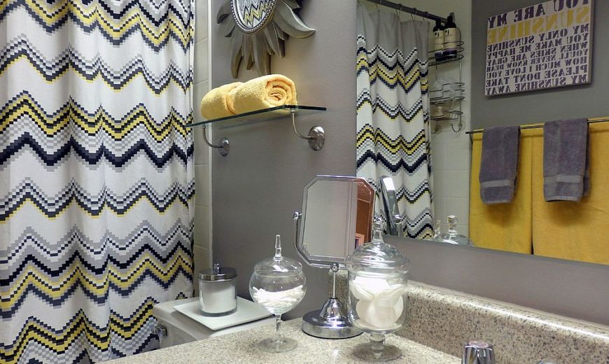 Gray And Yellow Bathrooms, Navy Blue Yellow And Gray Shower Curtain