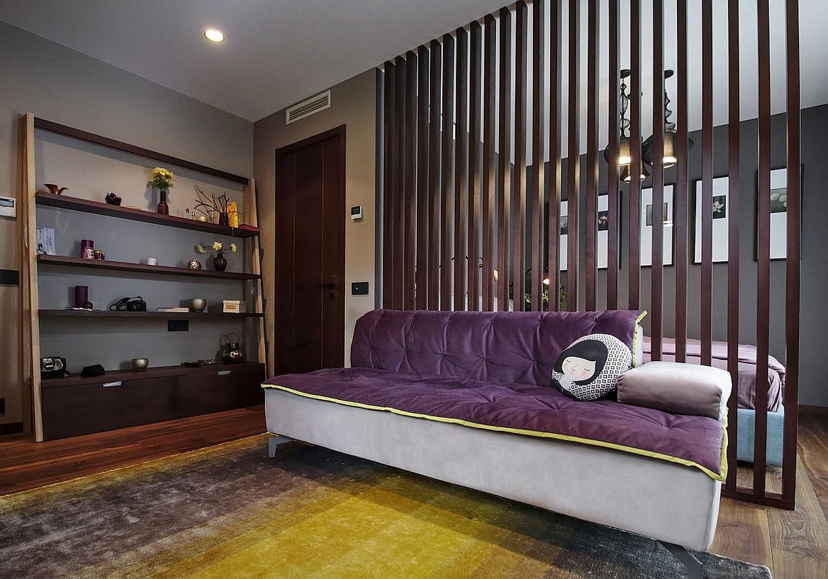 Purple adds color to the snazzy bedroom