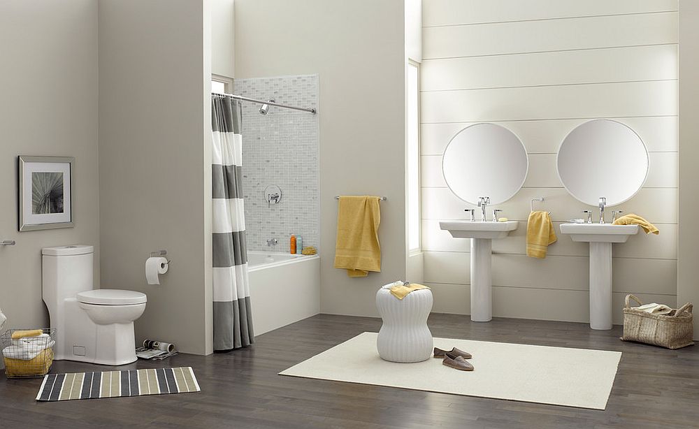 gray and yellow bathroom towels