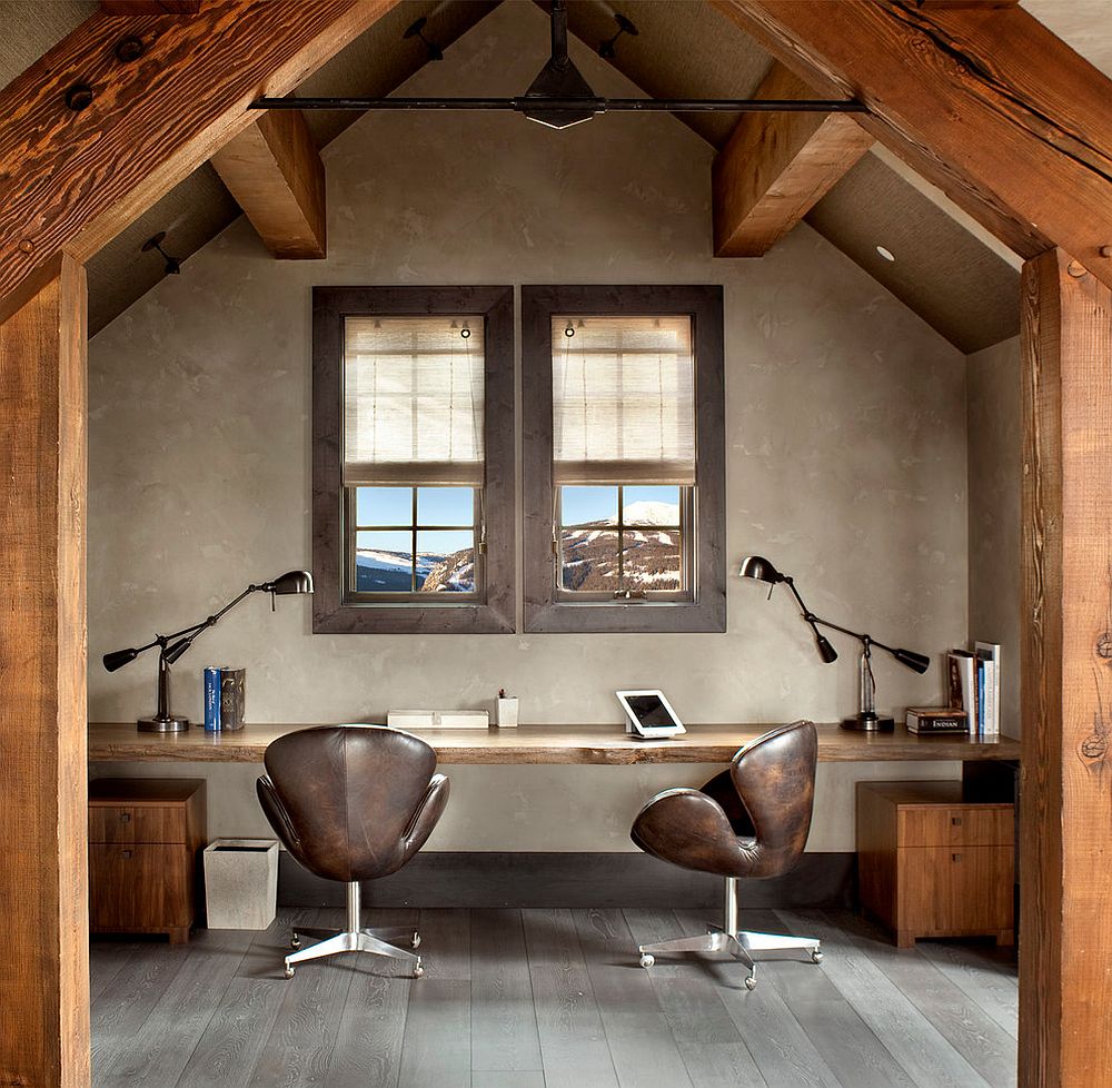 Rustic home office with sleek live edge desk