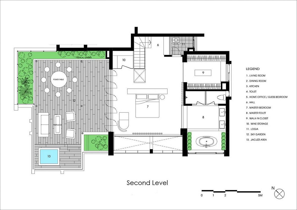 Second level floor plan of penthouse with sky garden