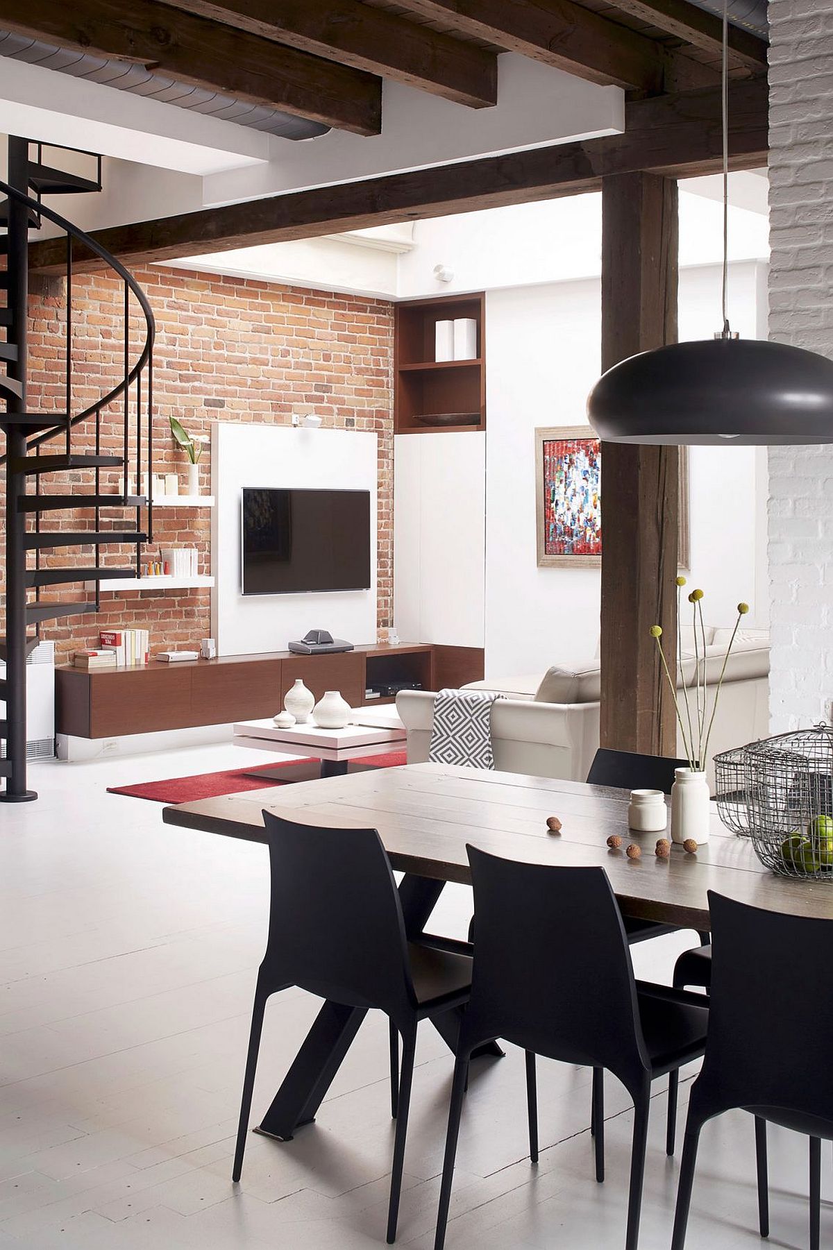 Small living area of the revamped industrial loft in Old Montreal