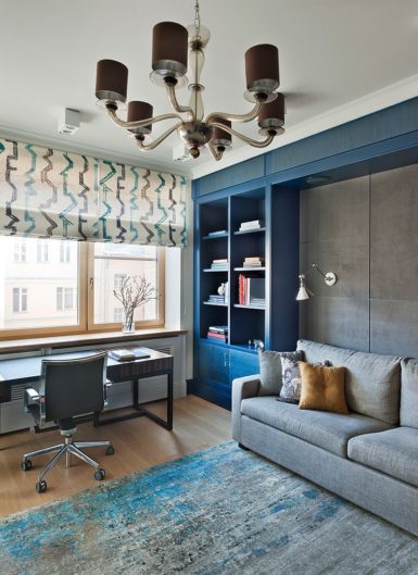 Stylish Contemporary Home Office In Gray And Blue 385x529 