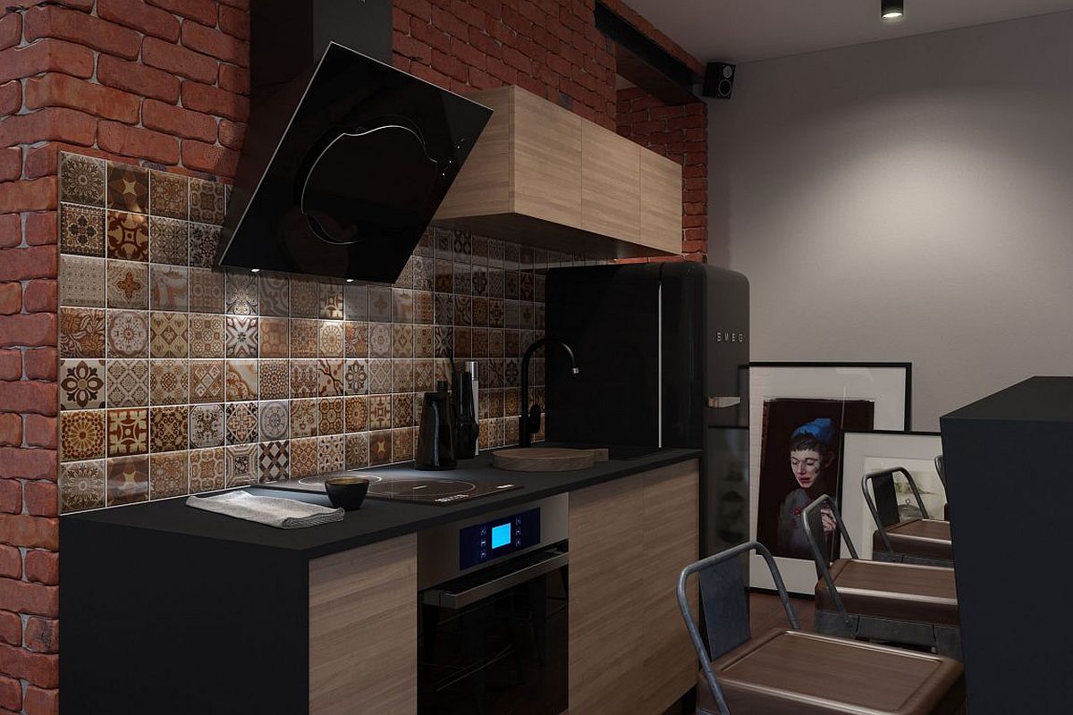 Innovative Industrial And Space Savvy Tiny Bachelor Pad Does It All   Tiny Kitchen For The Bachelor Pad With Minimum Appliances And Ample Storage 