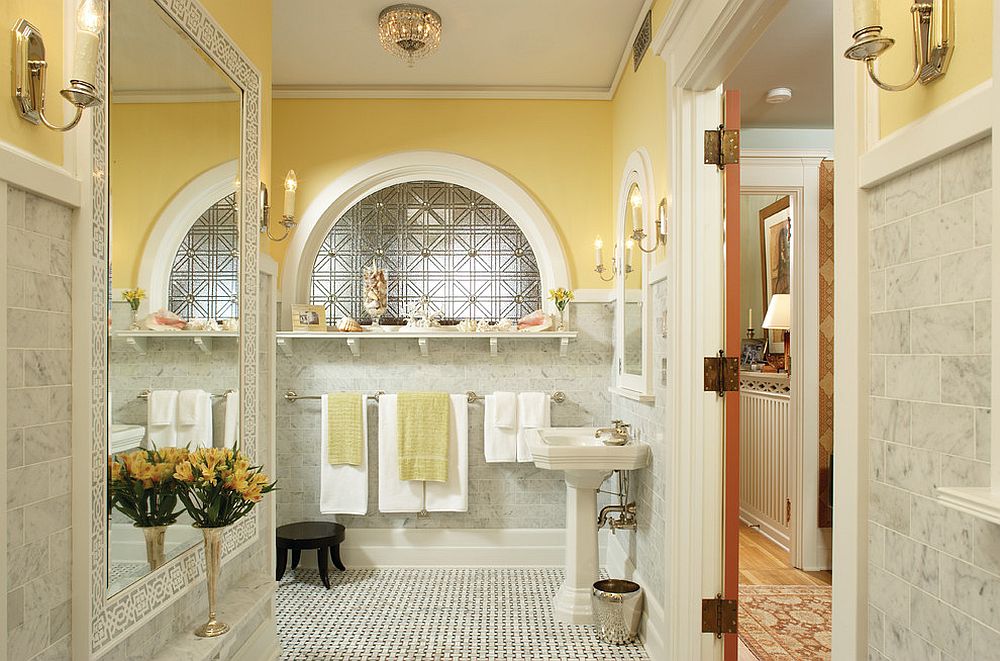 Traditional Bathroom In Yellow And Light Gray 