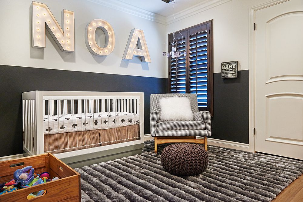 Two-tone wall in black and white for the dashing nursery