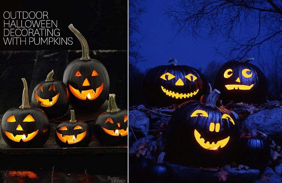 Unique jack-o-lanterns dão ao ar livre uma fabulosa vibração de Halloween