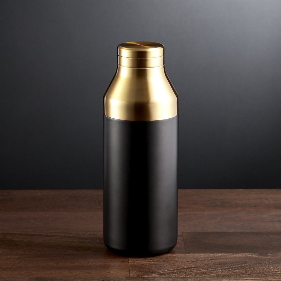 Black and gold cocktail shaker from Crate & Barrel