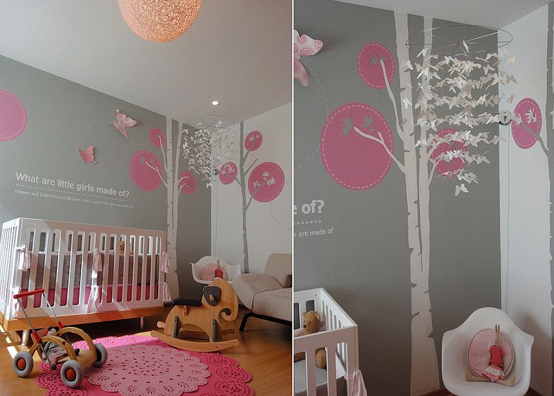 pink and gray baby room