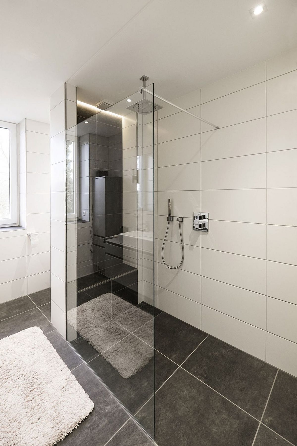 Contemporary bathroom with glass shower area