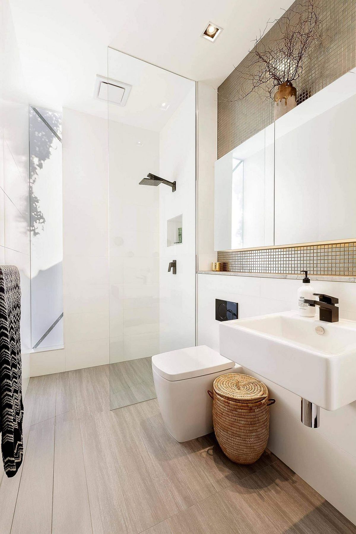 Corner shower area of the contemporary bathroom