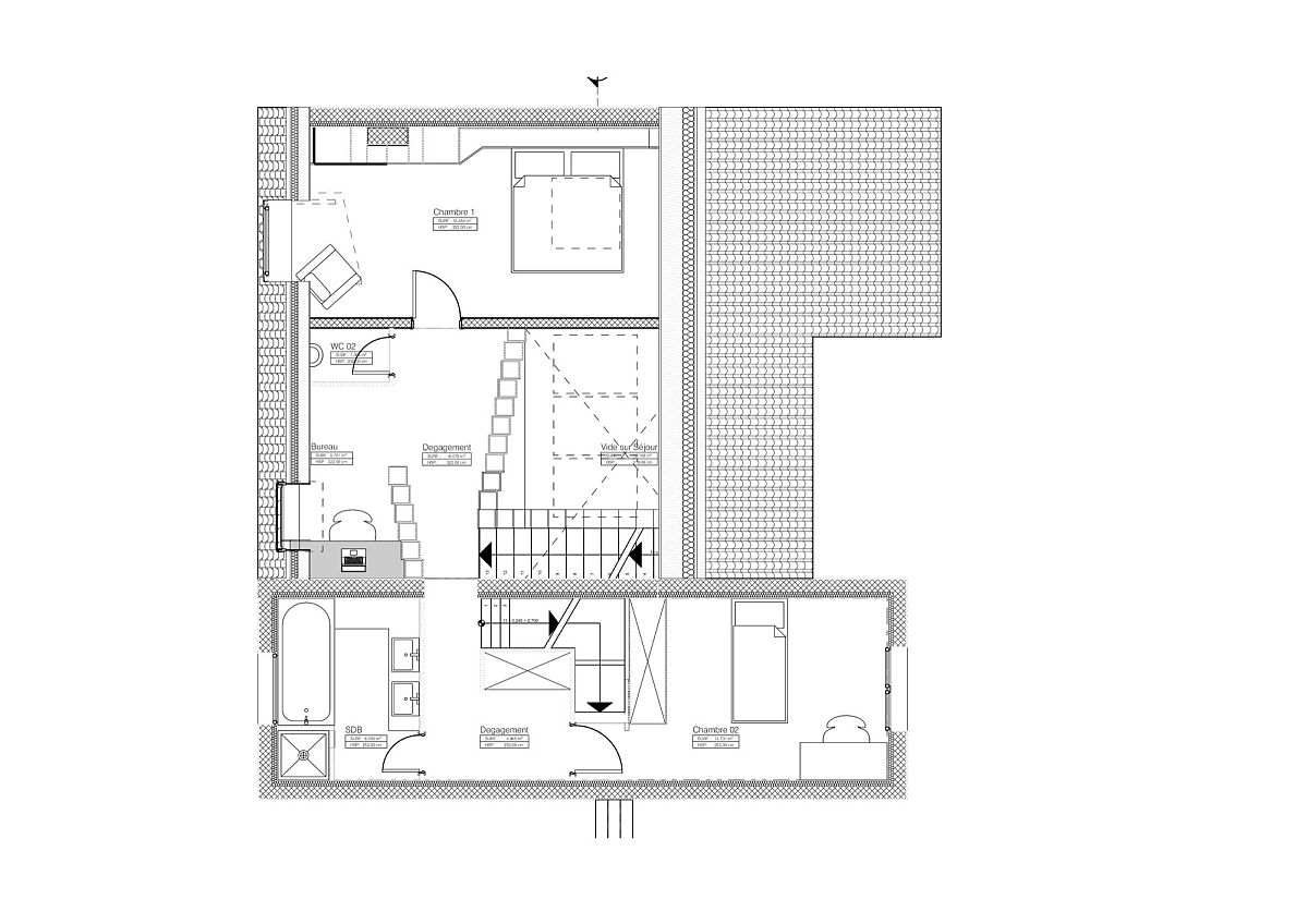 First level floor plan of the bookshelf house in Paris