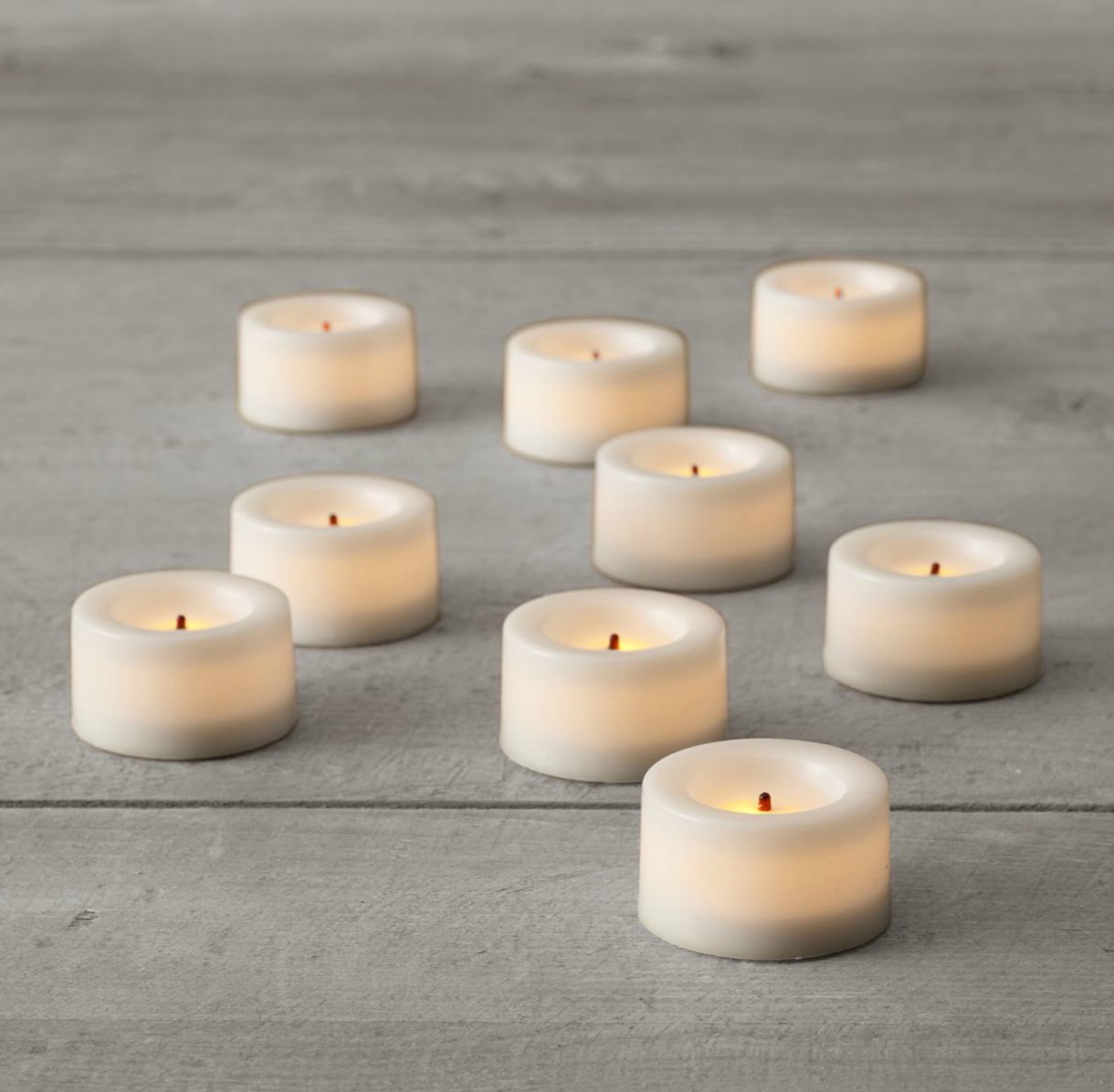 Flameless tea lights from Restoration Hardware