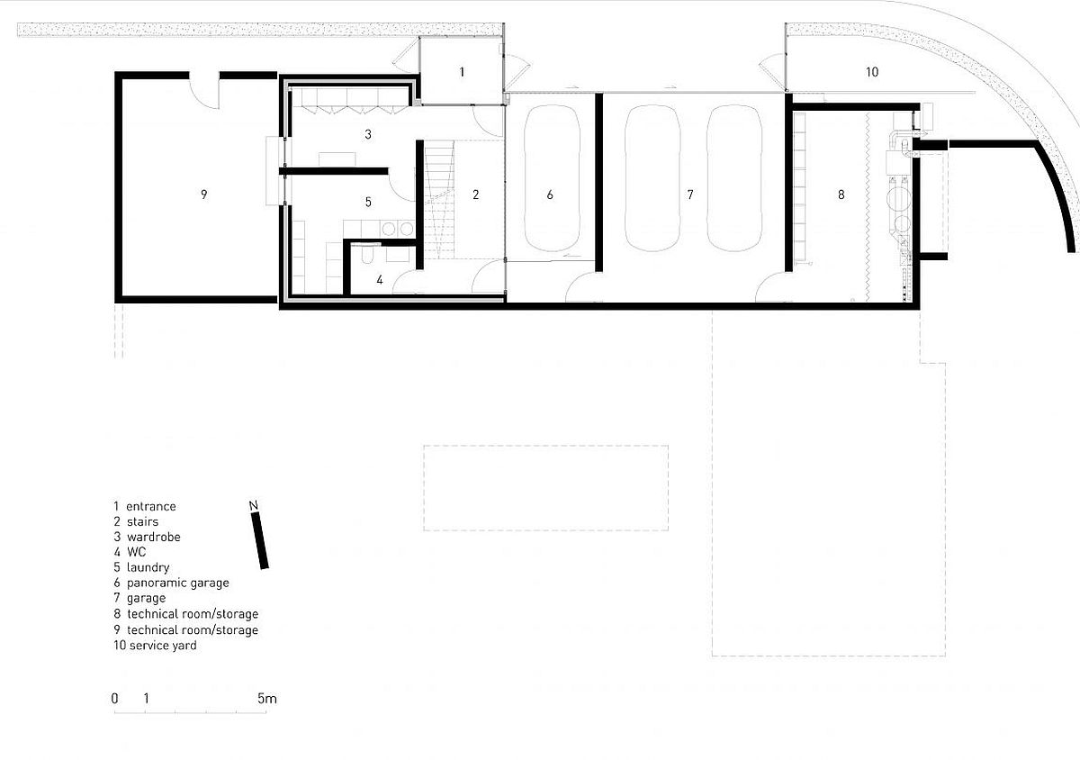 Floor plan of lower level of Pagoda House i Bulgaria