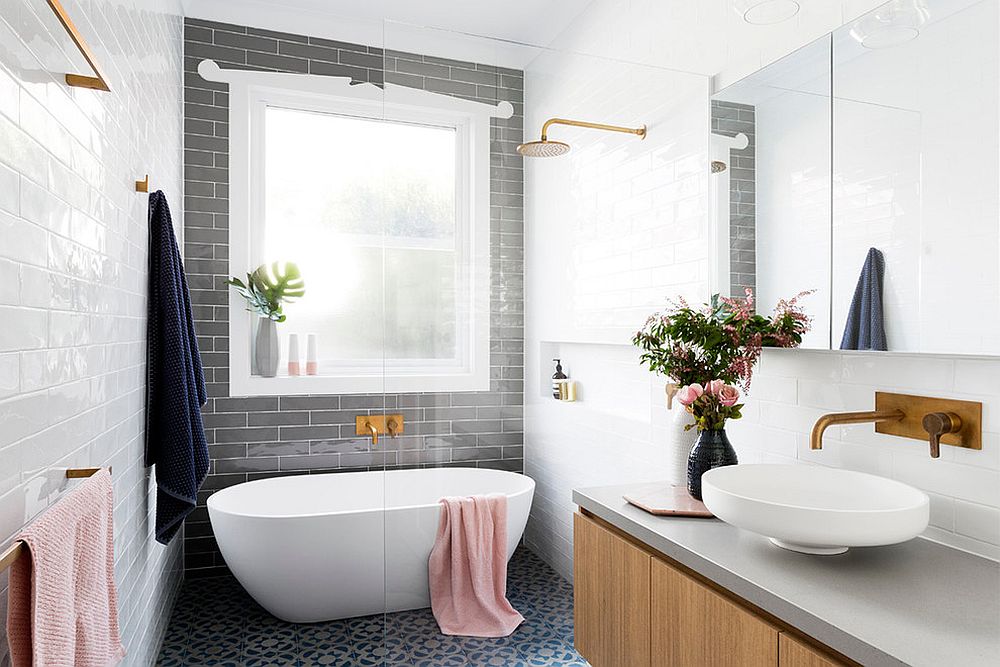 Gray bathrooms allow you to switch between accent hues with ease