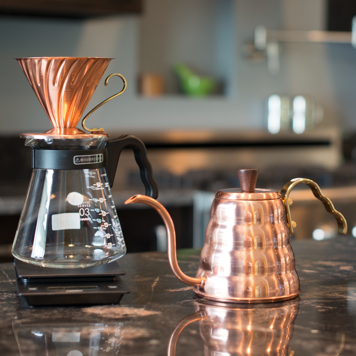 Hario copper kettle and dripper